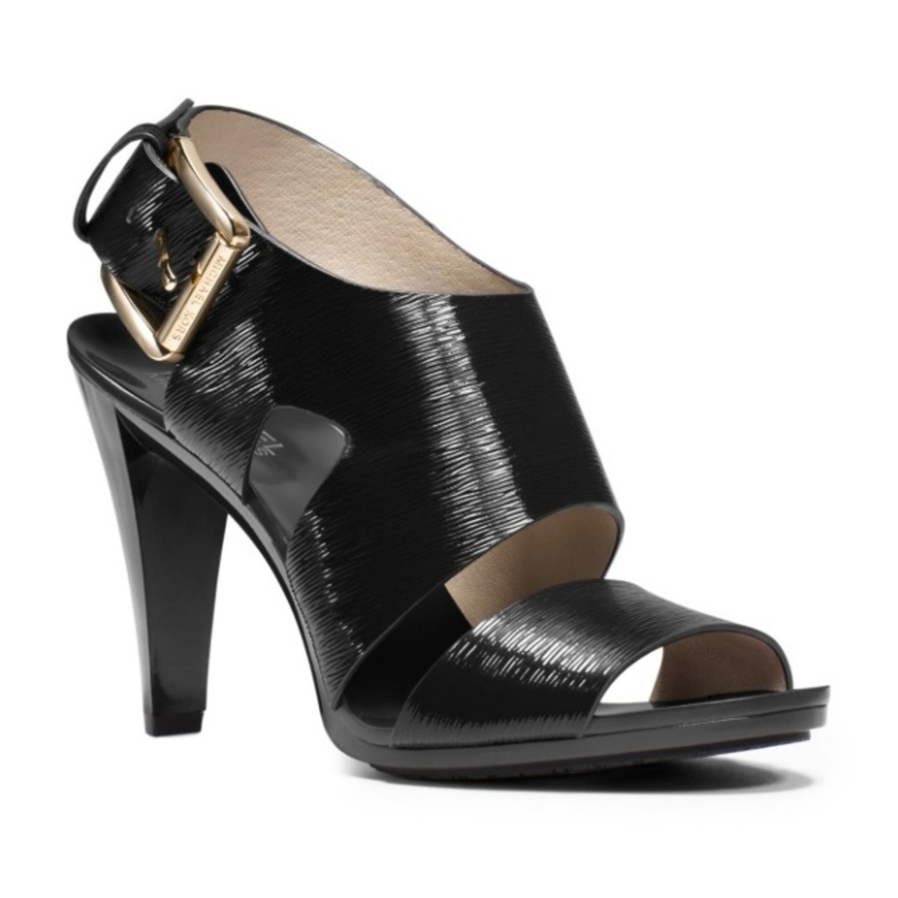 Classic black Michael Kors 4 inch gold buckle sandals size9. Gently used. No box